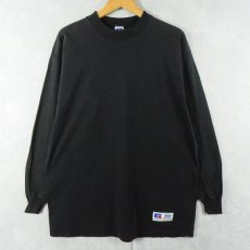 画像1: 90's RUSSELL ATHLETIC USA製 "HIGH COTTON" 無地 モックネックロンT BLACK XL (1)