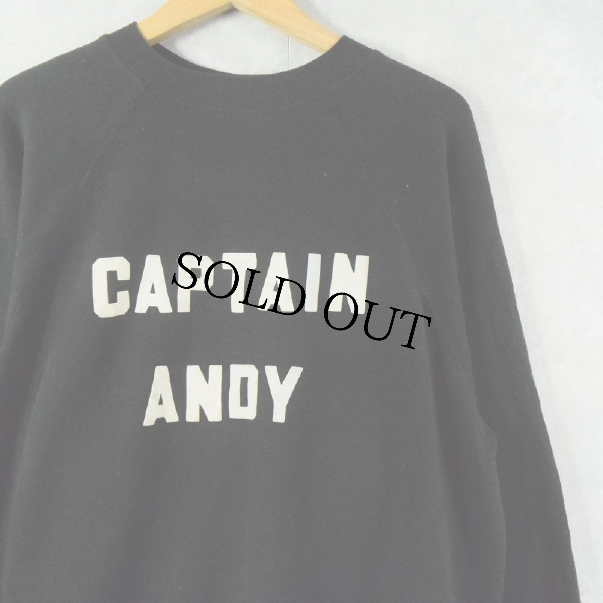 画像1: 80's USA製 "CAPTAIN ANDY" フロッキープリントラグランスウェット BLACK XL (1)