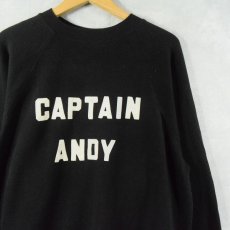 画像1: 80's USA製 "CAPTAIN ANDY" フロッキープリントラグランスウェット BLACK XL (1)