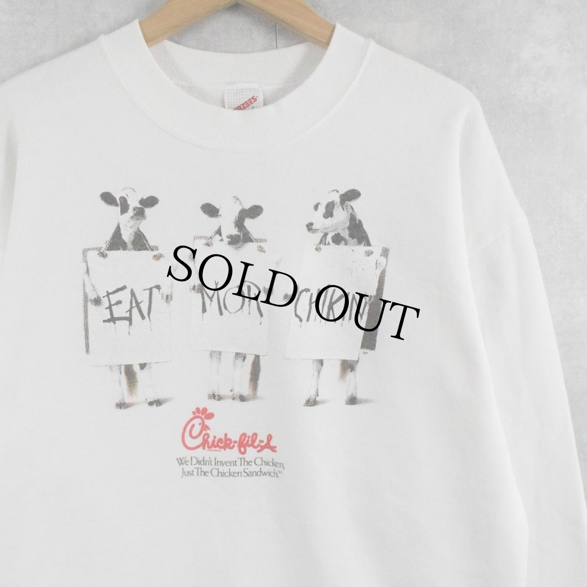 画像1: 90's Chick-fil-A USA製 "EAT MOR CHIKIN" ファーストフードチェーンプリントスウェット L (1)