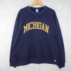 画像1: 80's RUSSELL ATHLETIC USA製 "MICHIGAN" 前V プリントスウェット NAVY XL (1)