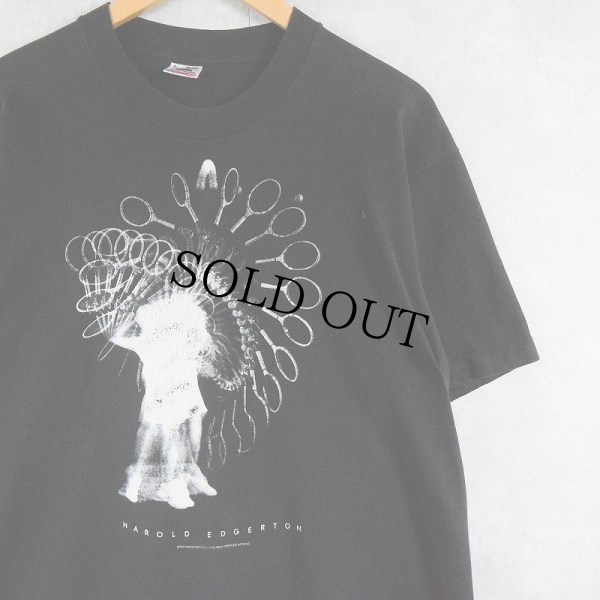 画像1: ⁡90's HAROLD EDGERTON "Gussie Moran" Stroboscope アートプリントTシャツ BLACK L (1)