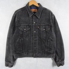 画像1: 80's Levi's 70411-9418 チェック柄ライナー ブラックデニムジャケット L (1)