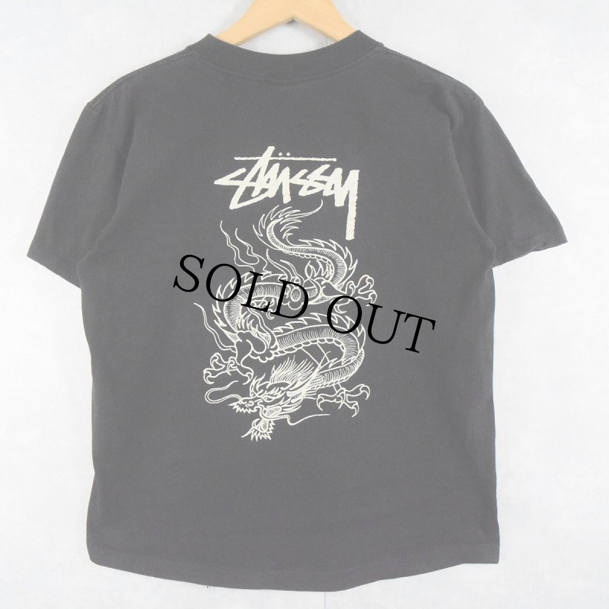 画像1: 80's STUSSY USA製 龍 × ロゴ プリントTシャツ BLACK M (1)