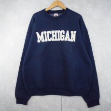 画像1: 90's FRUIT OF THE LOOM SUPER COTTON USA製 "MICHIGAN" プリントスウェット NAVY  (1)