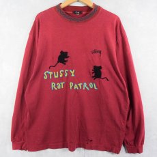 画像1: 80's STUSSY USA製 "RAT PATROL" ハンド刺繍 モックネックロンT XL (1)