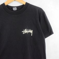 画像2: 80's STUSSY USA製 龍 × ロゴ プリントTシャツ BLACK M (2)