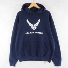 画像1: 90's U.S.AIR FORCE USA製 プリントスウェットフーディー NAVY L (1)