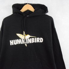 画像1: 90's USA製 "HUMMINBIRD" プリントスウェットフーディー BLACK L (1)