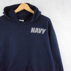 画像2: 90's U.S.NAVY USA製 "NAVY" リフレクタープリントスウェットフーディー NAVY M (2)