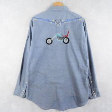 画像2: 70's Wrangler USA製 ハンド刺繍 シャンブレーウエスタンシャツ 16-34 (2)