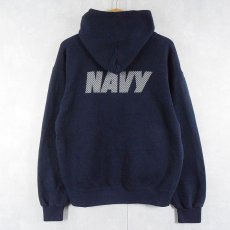 画像1: 90's U.S.NAVY USA製 "NAVY" リフレクタープリントスウェットフーディー NAVY M (1)