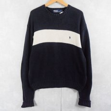 画像1: POLO Ralph Lauren ロゴ刺繍 コットンニットセーター NAVY L (1)