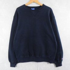 画像1: 90's Champion USA製 目無し 無地 前Vスウェット NAVY XL (1)