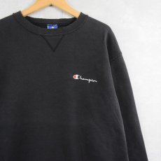 画像1: 90's Champion USA製 ロゴ刺繍 無地 前Vスウェット BLACK XL (1)