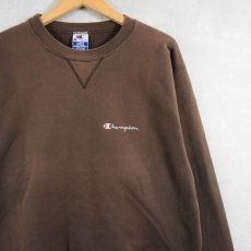 画像1: 90's Champion USA製 ロゴ刺繍 無地 前Vスウェット BROWN L (1)