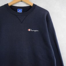 画像1: 90's Champion USA製 ロゴ刺繍 無地 前Vスウェット NAVY XL (1)