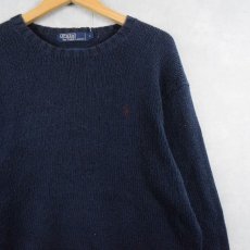 画像1: POLO Ralph Lauren ロゴ刺繍 コットンニットセーター NAVY L (1)