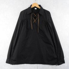 画像1: 〜80's SPORTKILT USA製 レースアップ コットン×ポリエステルシャツ BLACK 2XL (1)