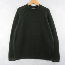 画像1: 90〜2000's J.CREW ロールネック コットンニットセーター GREEN L (1)