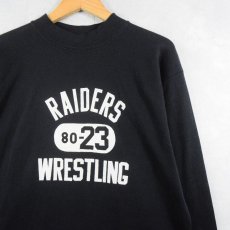 画像1: 70〜80's USA製 "RAIDERS WRESTLING" モックネック プリントロンT BLACK L (1)