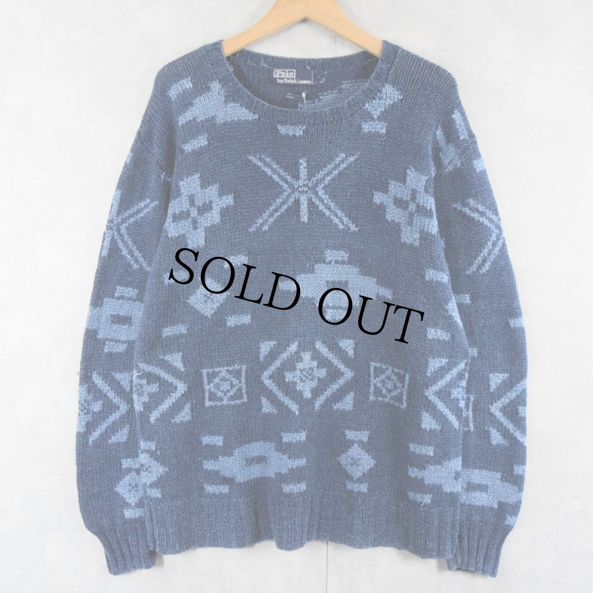 画像1: POLO Ralph Lauren "HAND KNIT" ネイティブ柄 コットンニットセーター L (1)