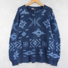 画像1: POLO Ralph Lauren "HAND KNIT" ネイティブ柄 コットンニットセーター L (1)