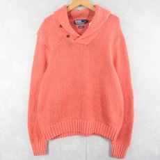 画像1: POLO Ralph Lauren エルボーパッチ付き ショールカラー リネン×コットンニットセーター XL (1)