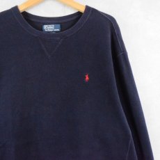 画像1: POLO Ralph Lauren REVERSE WEAVE TYPE ロゴ刺繍 前V リブ編みスウェット NAVY (1)