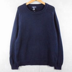 画像1: 90's LANDS'END USA製 コットンニットセーター NAVY M (1)