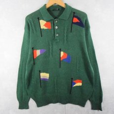 画像1: 〜80's pitti フラッグ柄 ニットポロシャツ  (1)