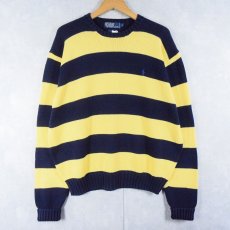 画像1: POLO Ralph Lauren ボーダー柄 コットンニットセーター NAVY L (1)