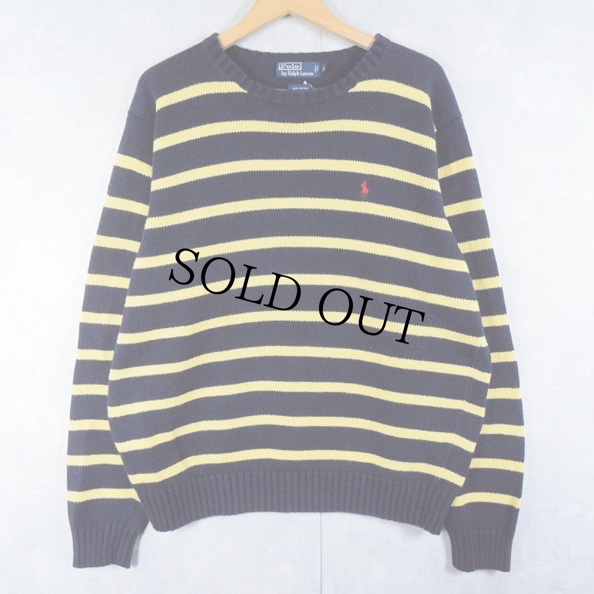 画像1: POLO Ralph Lauren ボーダー柄 コットンニットセーター NAVY XL (1)