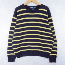 画像1: POLO Ralph Lauren ボーダー柄 コットンニットセーター NAVY XL (1)