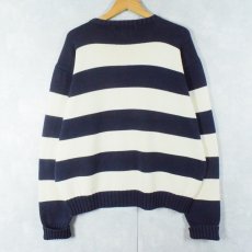 画像1: POLO Ralph Lauren ボーダー柄 コットンニットセーター NAVY XL (1)