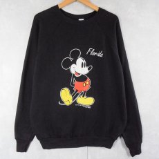 画像1: 70〜80's Disney MICKEY MOUSE USA製 "Florida" キャラクタープリント ラグランスウェット BLACK XL (1)