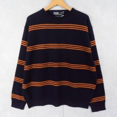 画像1: POLO Ralph Lauren ボーダー柄 ロールネック ウールニットセーター NAVY L (1)