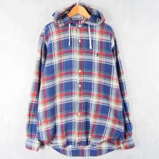 画像1: POLO Ralph Lauren チェック柄 フード付きネルシャツ M (1)