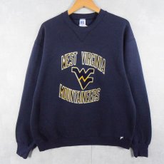 画像1: 80's RUSSELL ATHLETIC USA製 前V "WEST VIRGINIA" フロッキープリントスウェット NAVY XL (1)