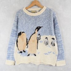 画像1: Liz Claiborne ペンギン柄 ロールネック ラミー×コットン ニットセーター M (1)