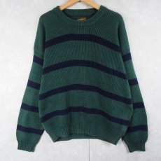 画像1: 90's Eddie Bauer ボーダー柄 コットンニットセーター GREEN XL (1)