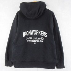 画像1: 90's CAMBER USA製 "IRONWAOKERS" 裏サーマル プリントスウェットフーディー BLACK M (1)