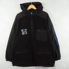 画像1: 90's Eddie Bauer EBTEK USA製 ロゴ刺繍 フリースジップジャケット BLACK L (1)