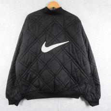 画像1: 90's〜 NIKE ロゴ刺繍 リバーシブル キルティング ナイロンジャケット BLACK L (1)