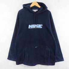 画像1: NIKE ロゴ刺繍 フリーススウェットフーディー NAVY XL (1)