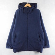 画像2: NIKE ロゴ刺繍 リバーシブル ナイロン×フリースジップパーカー NAVY M (2)