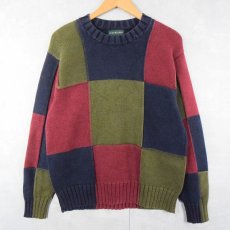 画像1: J.CREW パネル切り替え コットンニットセーター M (1)