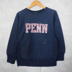 画像1: 80's Champion REVERSE WEAVE USA製 トリコタグ "PENN" プリントスウェット NAVY S (1)