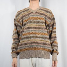 画像2: 90's J.CREW フェアアイル柄 アルパカウール Vネックニットセーター S (2)