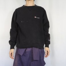 画像2: 80〜90's Champion USA製 青刺繍タグ 後期 前Vスウェット BLACK L (2)